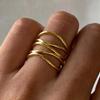 Stainless Steel Metal Irregular Line Open Rings For Women Minimalist Gold Color Geometric Curved Adjustable Ring Jewelry Gift