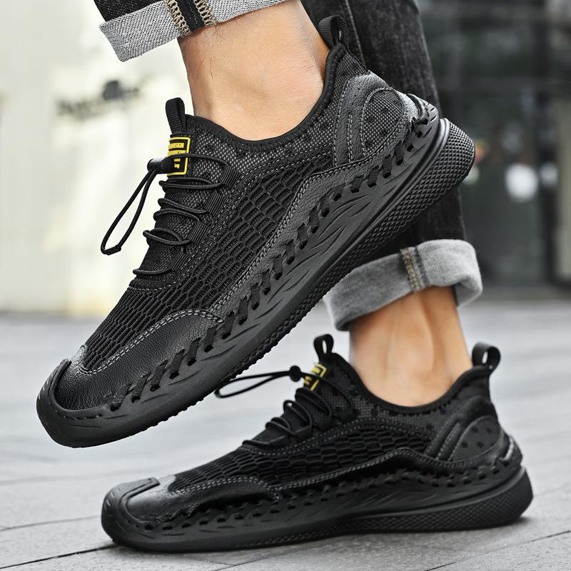 Men's Shoes 2025 New Summer Men's Elastic Band Casual Sports Shoes Comfortable Large Size Breathable Mesh Shoes Tide