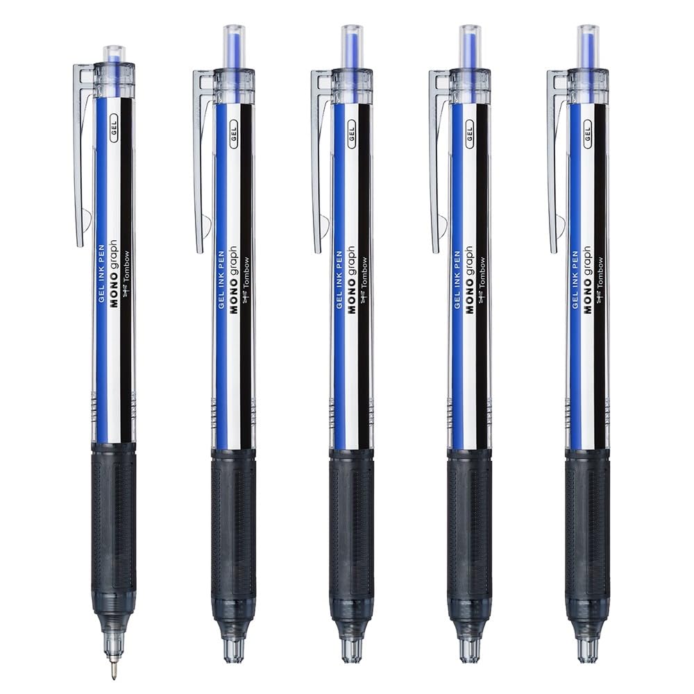 Tombow Pencil Monograph Light Gel Ballpoint Pen Monocolor Barrel Blue Ink 0.5mm 5-Pack BJ-MGLE01R15-5P