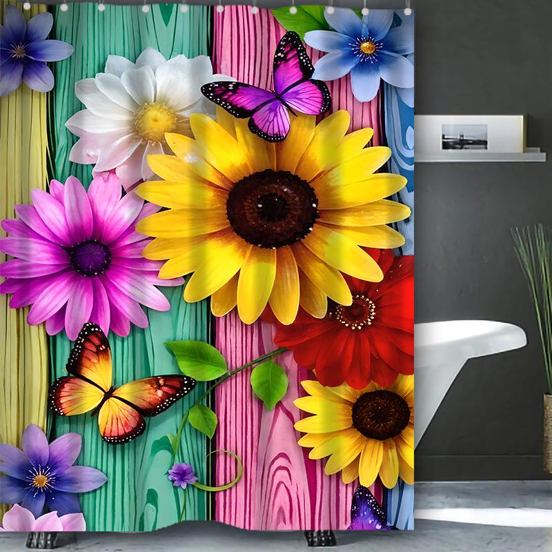 Sunflower Bathroom  Shower Curtain Colored Wood P Waterproof Fabric Bathroom Curtain With 12 Hooks Sunflower Home Deco Free Ship