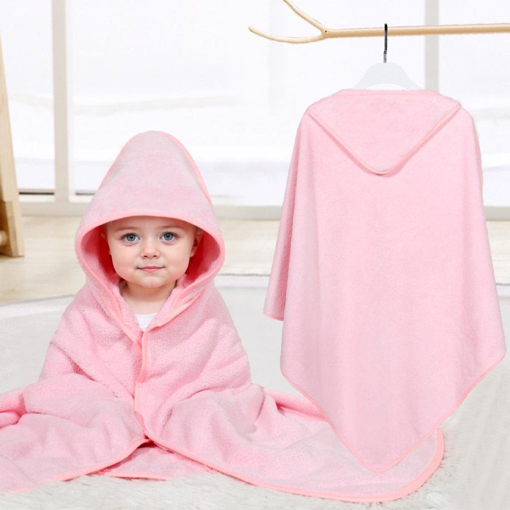Soft Coral Fleece Baby Swaddle Blanket with Hooded Cape and Embroidery