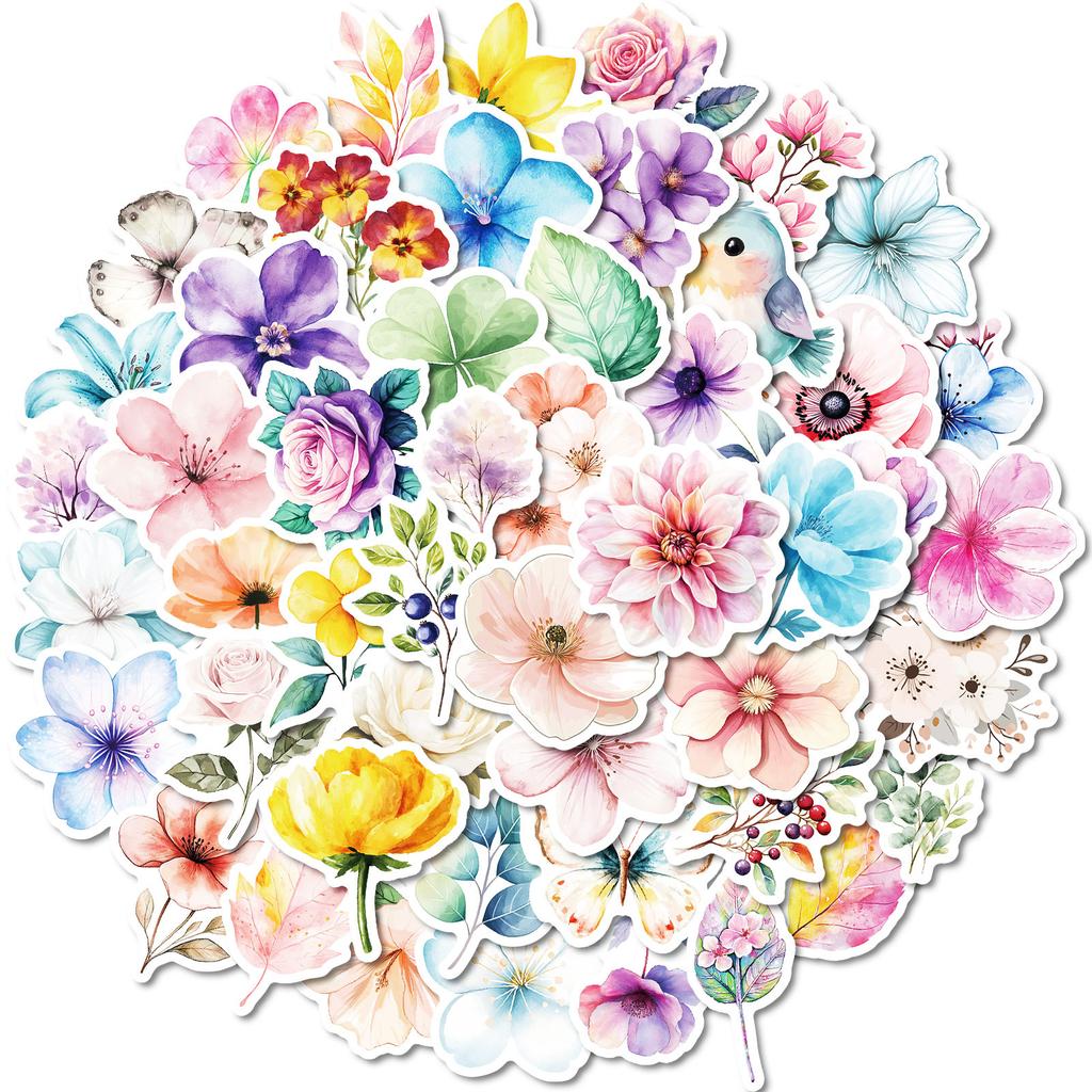 50 Watercolor Wind Flowers Mix And Match Graffiti Stickers Flowers Xiaoqing Diy Tie Rod Luggage Skateboard Stickers