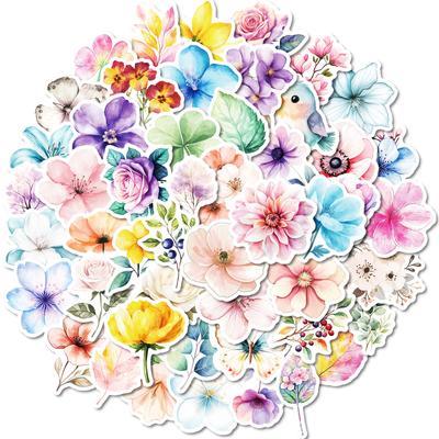 50 Watercolor Wind Flowers Mix And Match Graffiti Stickers Flowers Xiaoqing Diy Tie Rod Luggage Skateboard Stickers