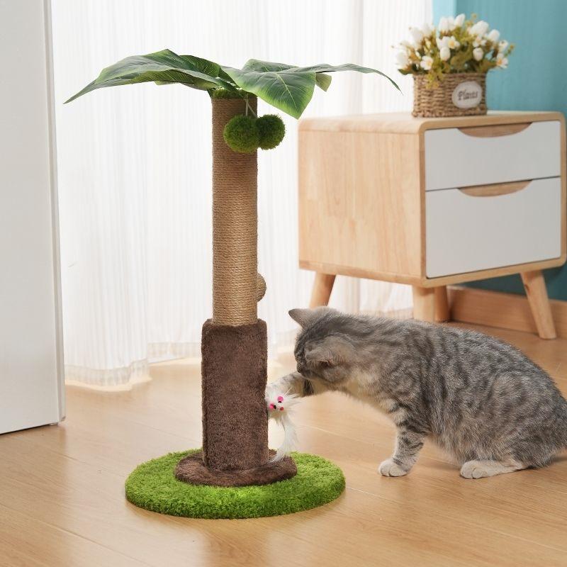 Coconut Palm Leaf Cat Tree with Scratching Post & Mouse Teaser