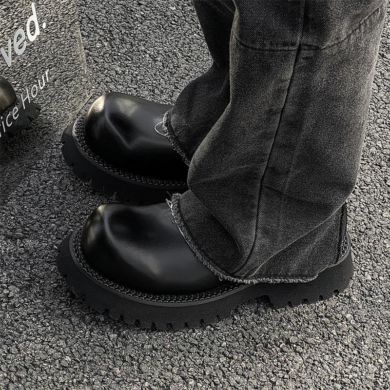 Derby shoes men's black platform heightening big head shoes 2024 new commuter casual round head leather shoes men's 96069-J