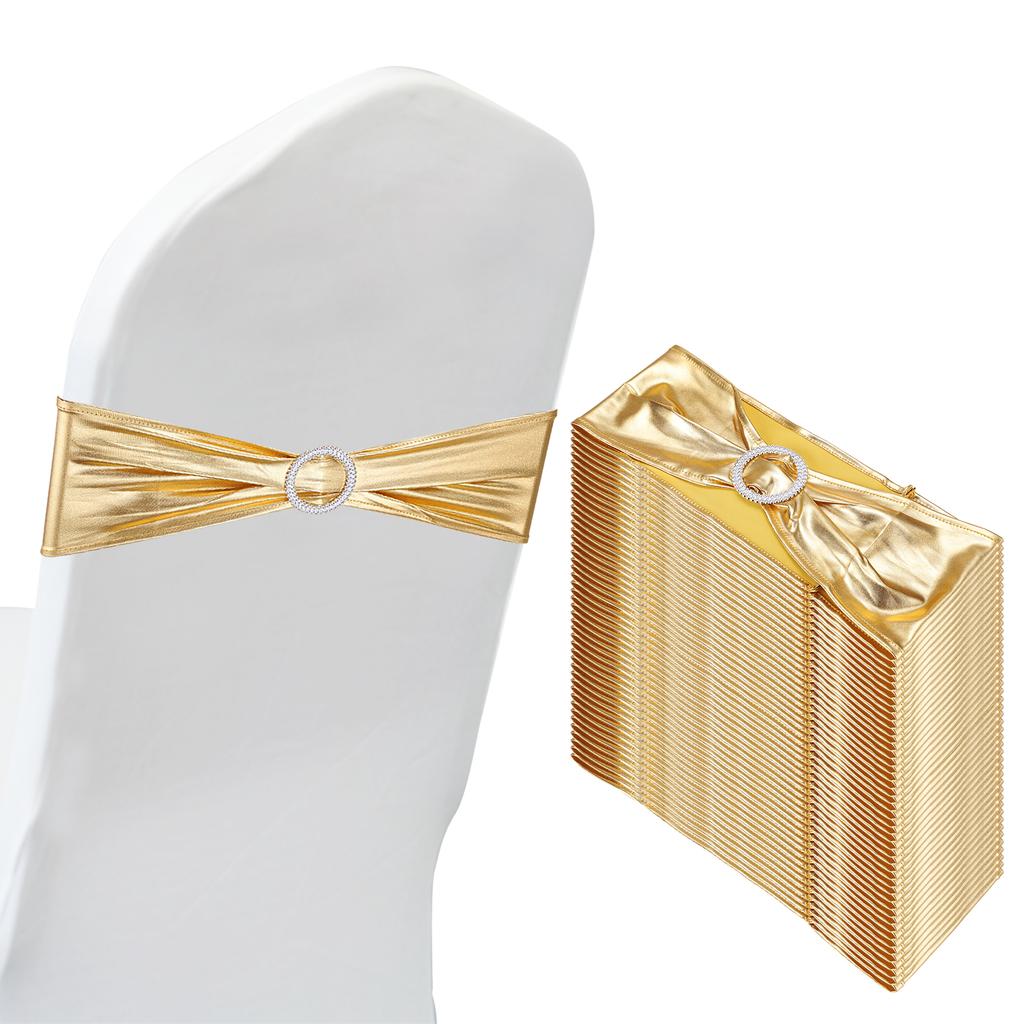 50pcs Stretch Chair Sashes Bows Elastic Chair Bands Sashes with Buckle Slider for Wedding Banquet Decorations 14"x5"