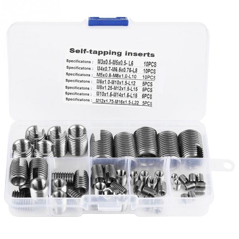 Self Tapping Thread Insert,Acogedor 50Pcs Stainless Steel Inner Thread Self Tapping Thread Inserts Set Thread Reinforce Repair Tool