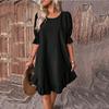 Women's Summer Casual Midi Sleeve Dress Round Neck Color Pullover Dresses