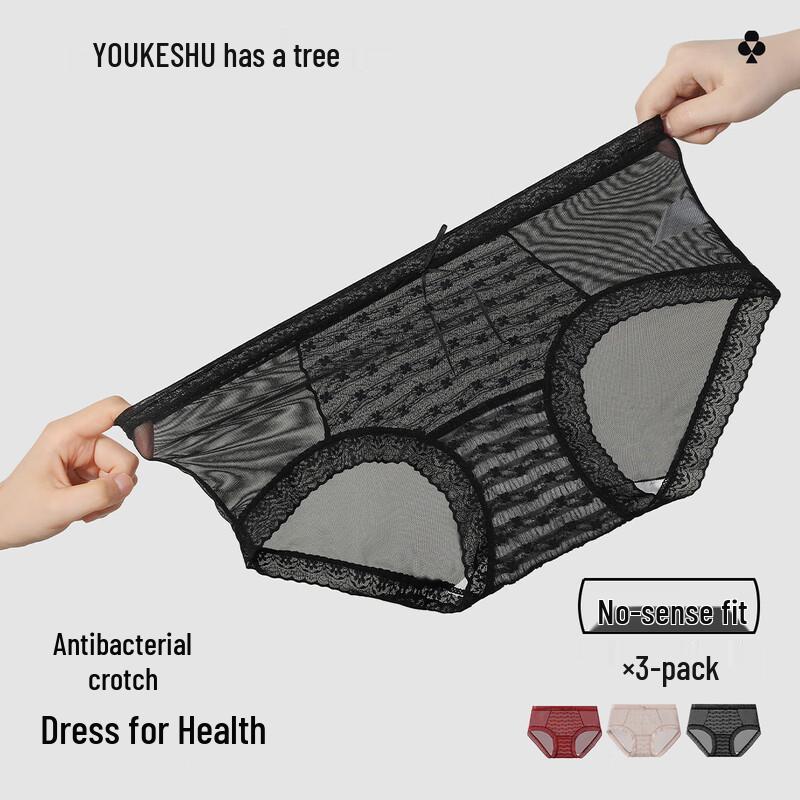 YOUKESHU Women's Seamless Lace Antibacterial Briefs - 3 Pack