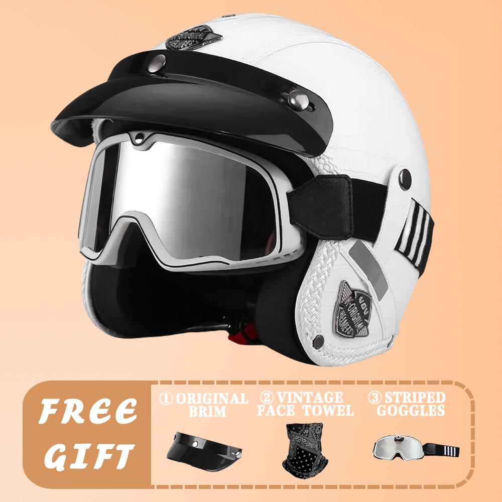 VGV Motorcycle Helmet DOT Certification Motorcycle Lightweight Four Seasons Street Helmet Three Quarters Vintage Half Helmet