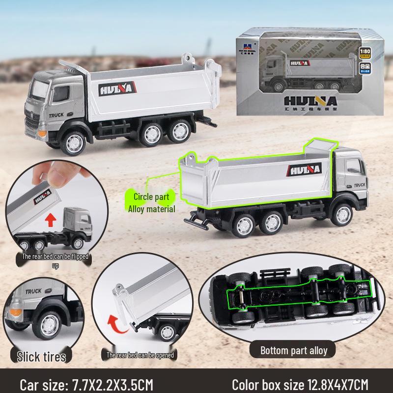 

Huina 1:80 Alloy Construction Vehicle Set: Forklift, Excavator, Dump Truck, Loader, and Toy Car.