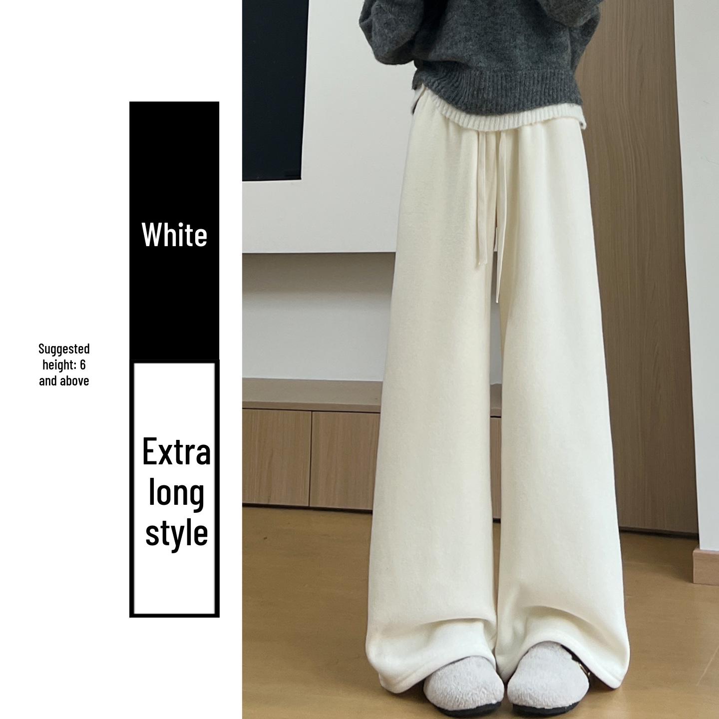 

Pink High-Waist Lambswool Wide-Leg Pants for Women, Autumn-Winter, Plus Velvet, Thickened, Drape Style. Small