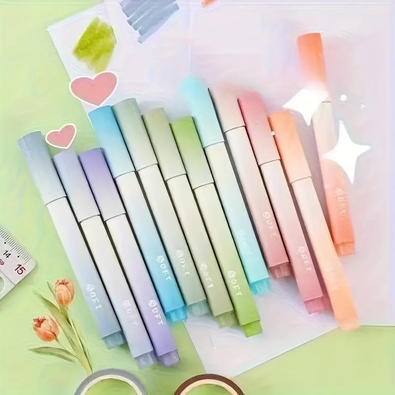 12-Pack of Gradient Highlighters with Random Color Combinations, Soft Tones, Suitable for Students' Drawing and Doodling, Colorful Pens for High