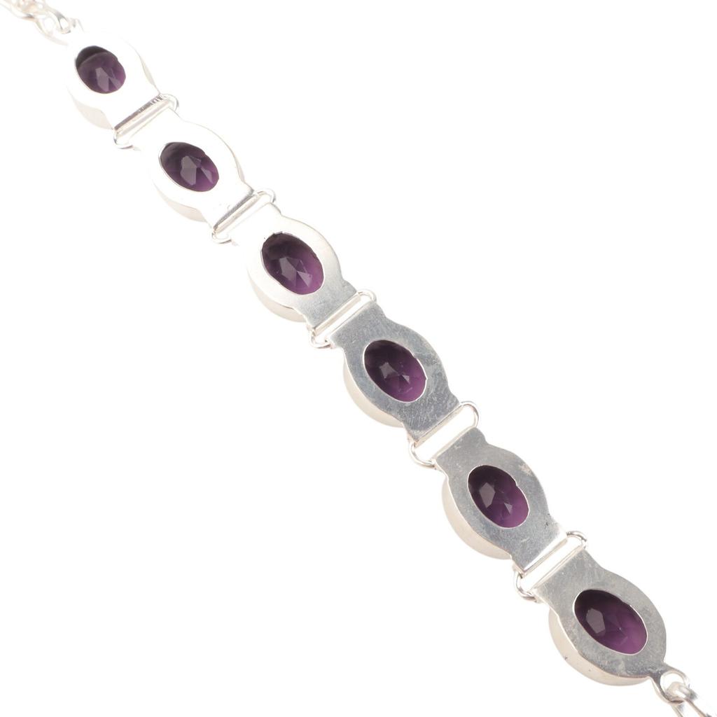Amethyst Edelstein 925 Sterlingsilber Schmuck Handgefertigtes Armband 8" Geschenk für Ehefrau RB-4-4