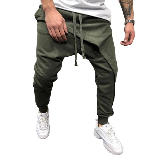 Men Harem Pants Solid Color Ankle Tied Streetwear Hip Hop Double Layer Running Baggy Pants for Jogging