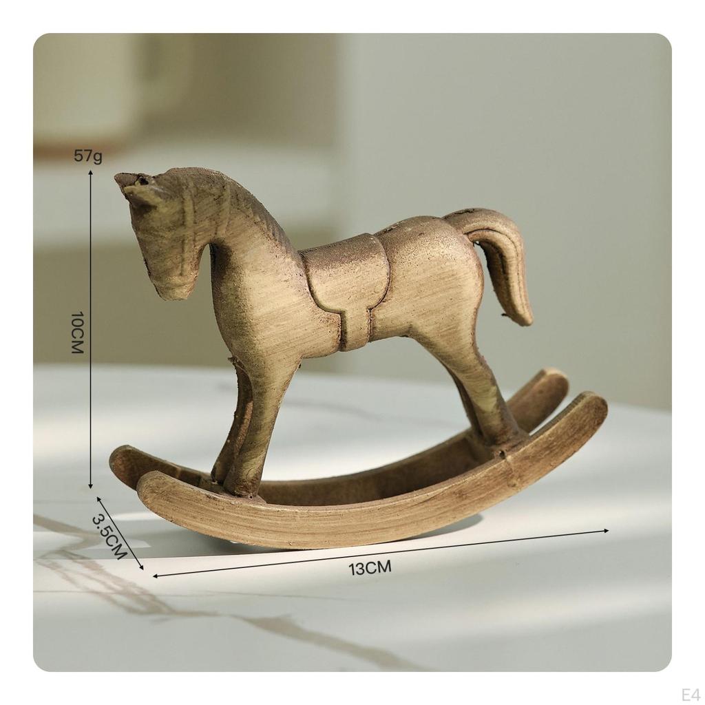Drewniany Konik na Biegunach Rustykalna Figurka Vintage na Stół, Biurko