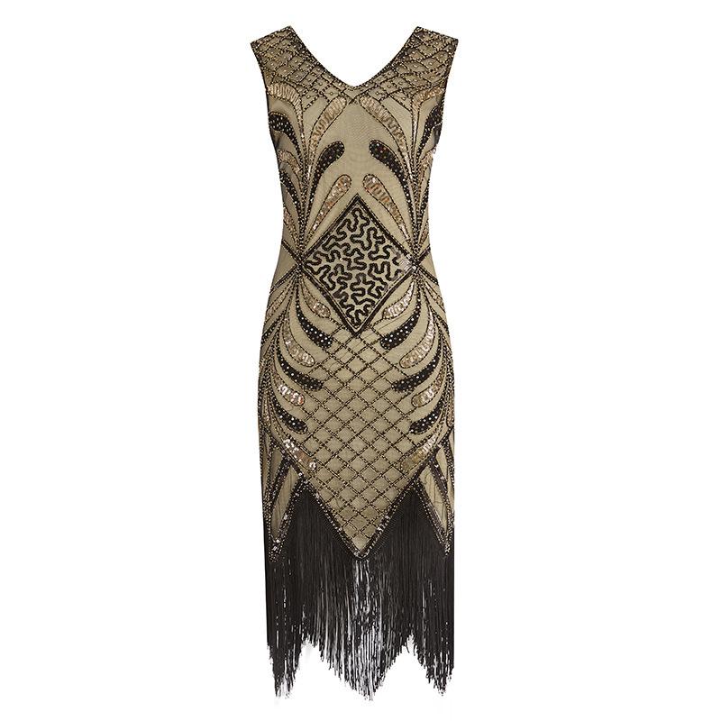 1920s Vintage Plus Size Tassel Evening Dress with Handmade Beading and Sequins