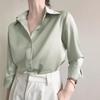 Elegant Women's Green Satin Shirt - Casual Commute Style, Spring Top