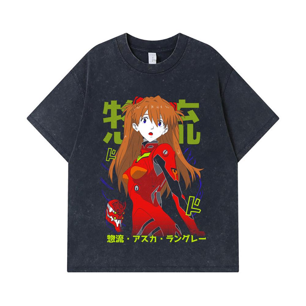 275 GSM Washed T-shirts 100% Cotton Evangelion V10 Asuka Print Unisex Heavy Cotton T Shirt