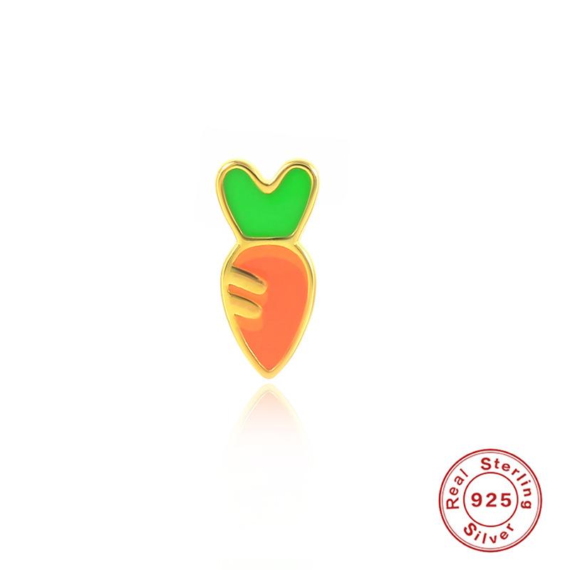 925 Sterling Silver Geometric Dripping Oil Panda Bamboo Shoots Carrot Rabbit Spiral Small Gold Ball Perforated Cartilage Puncture Stud Earrings