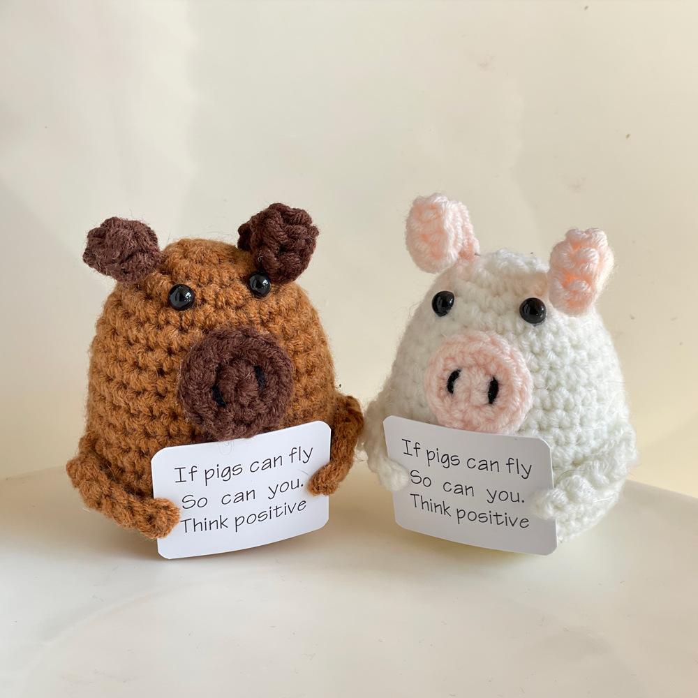 Mini Positive Energy Couple Owl Hug Pocket Doll Handmade Plush Wool Knitting Doll with Card Christams Gift Home Room Decoration