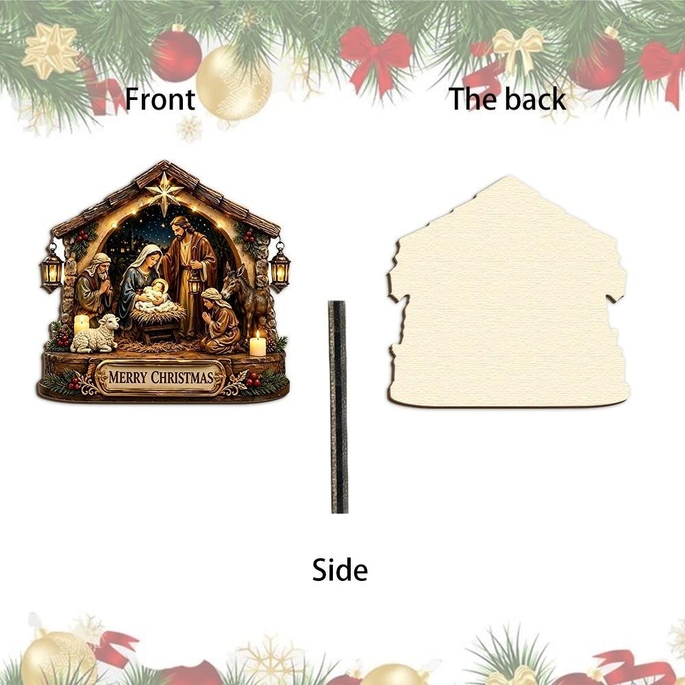 Christian Christmas Nativity Wooden Ornament 2D Flat Nativity Family Wood Plaque Office
