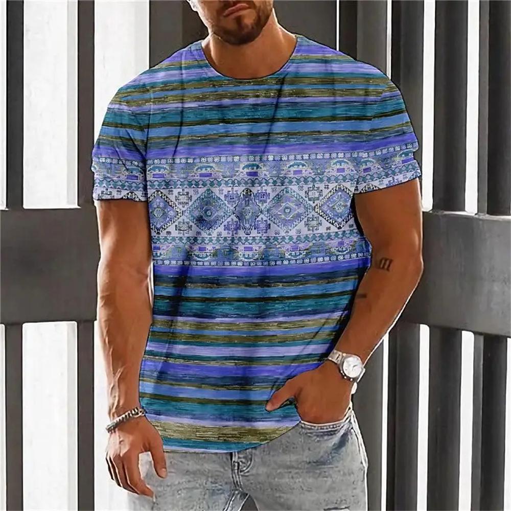 Bohemian 3D Print T Shirt for Men Ethnic O-Neck Short Sleeve Tops Geometric Harajuku Men's T-Shirt Loose Tees Shirt Man Clothing