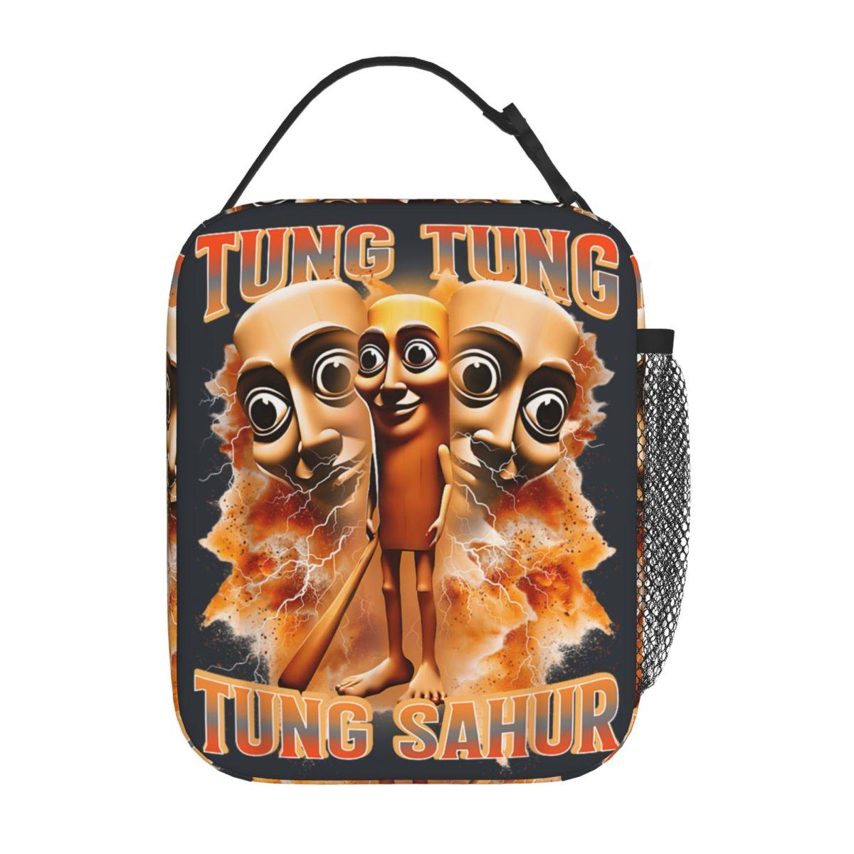 Tung Tung Sahur Grappige Italiaanse Brainrot Meme Grafische Lunchtas Kawaii Lunchbox Picknick Handige Draagtas Voedselzakken Print Koeltas 11cmx21cmx26cm