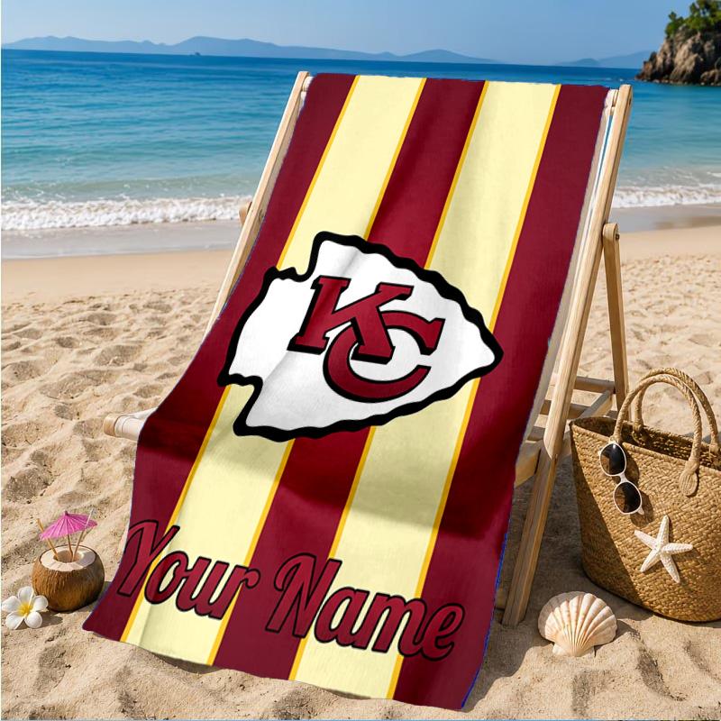 Custom Name Kansas City Chiefs Helmet Personalized Microfiber Beach Towel, Quick-Dry, Ideal for Summer Travel, Beach Essential, Swimming