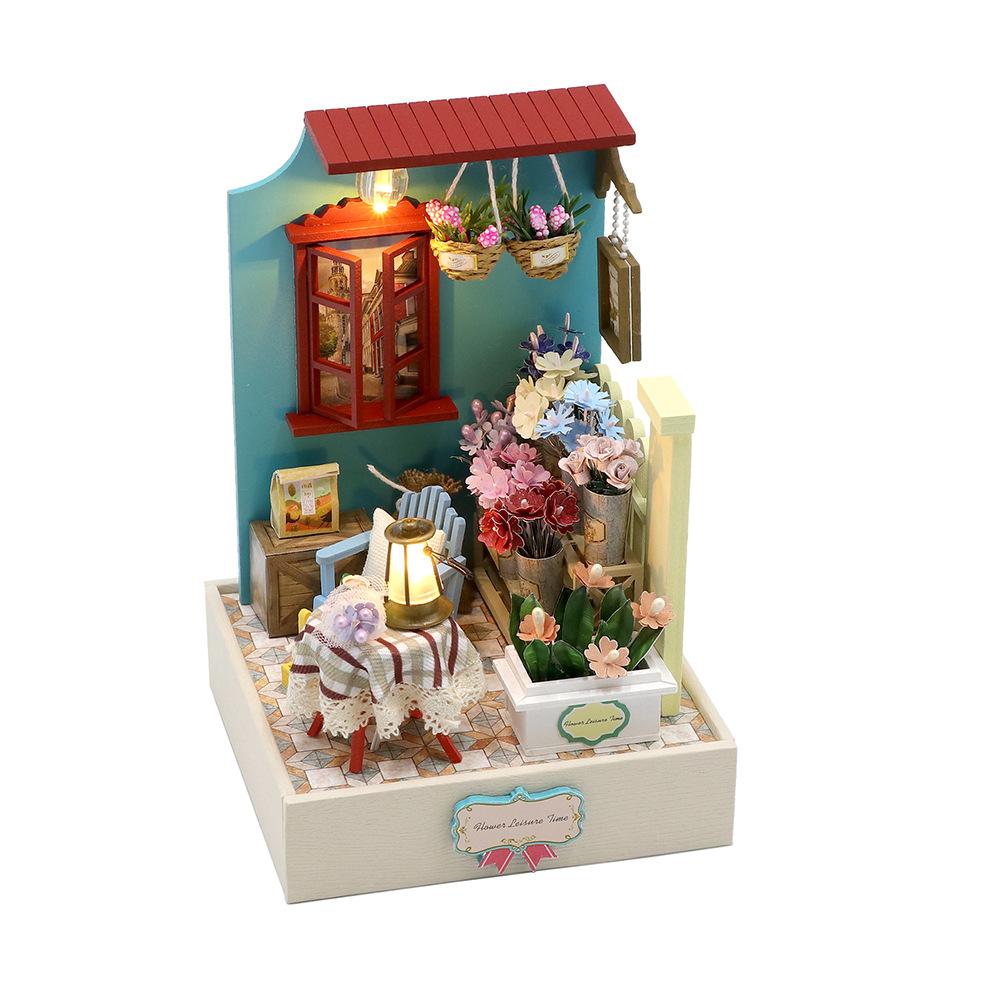 Miniature Scene Front Display DIY Handmade Assembly Healing Cottage Model House Wooden Bookend Gift S2202