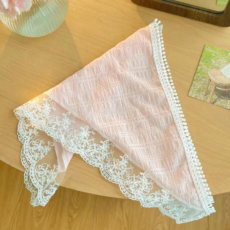 

French Pastoral Style Triangle Headband Knitted Handmade Crochet Headscarf Retro Lace Sweet Kerchief Hair Accessories A6