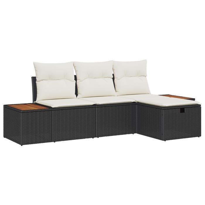 VidaXL Ensemble de 4 canapés de jardin avec coussins noir en rotin 3359614