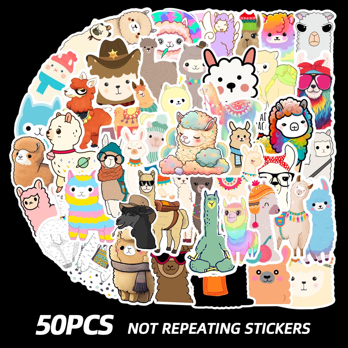 50 Cute Cartoon Alpaca Graffiti Stickers: Waterproof Designs for Notebooks, Luggage, Phone Cases, Skateboards, and Tablets - 50 Sheets 50 Unique Pieces