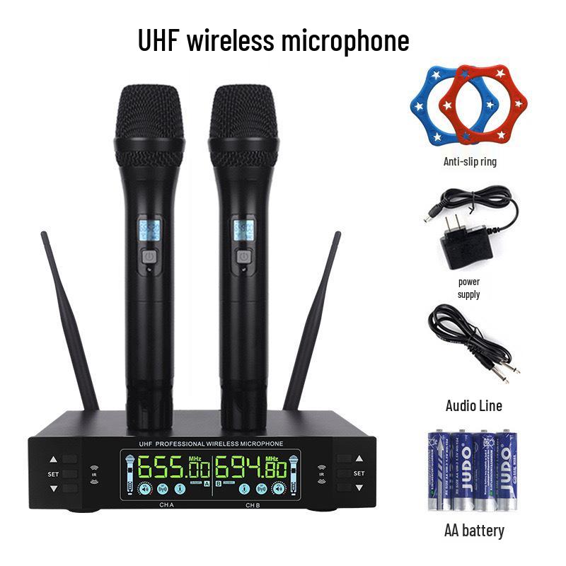 Dual Metal True Diversity Infrared Frequency Wireless Microphone for Meetings and Family KTV
