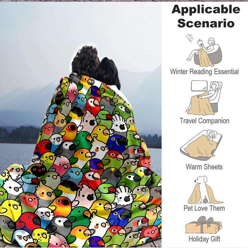 1pc Parrot Party Print Blanket - Lightweight Flannel Throw Blanket For Sofa, Bed, Living Room, Office, Outdoor Travel, Camping, Soft All-Season Throw