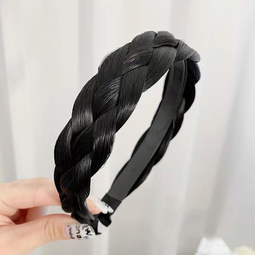 Girl Wide-brimmed Fishbone Braid Female Hairbands Korean Style Headwear Wide Hair Hoop Wig Headband