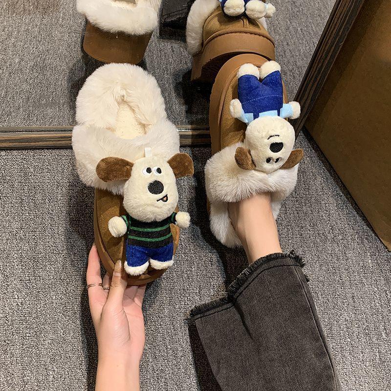2025 Autumn and Winter New Outer Wear Cartoon Cute Puppy Fleece Cotton Slippers Women Non-slip Soft-soled Plush Slippers Women