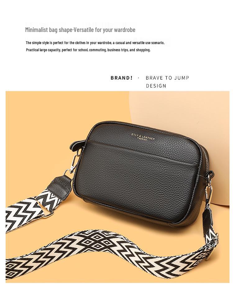 Women's Vintage Cowhide Crossbody Bag with Wide Shoulder Strap - Large Capacity Square Design