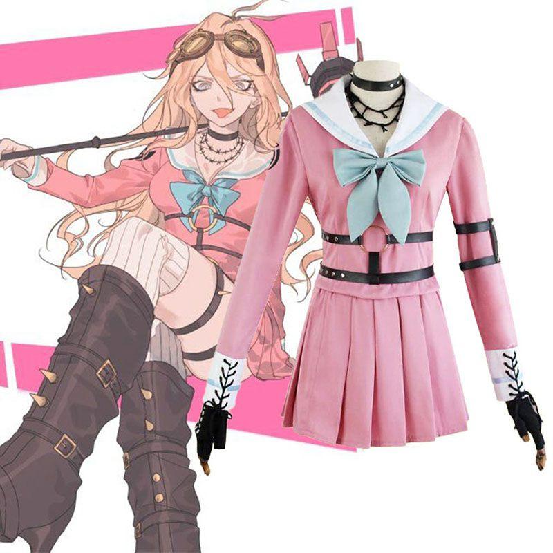 Danganronpa V3 Iruma Miu Cosplay Outfit Chic Uniform Suit Full Set In Pink And White