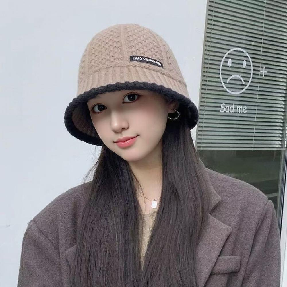Windproof Knitted Bucket Hat Warm Women Fisherman Hat Fashion Wool Basin Cap Shopping Travel