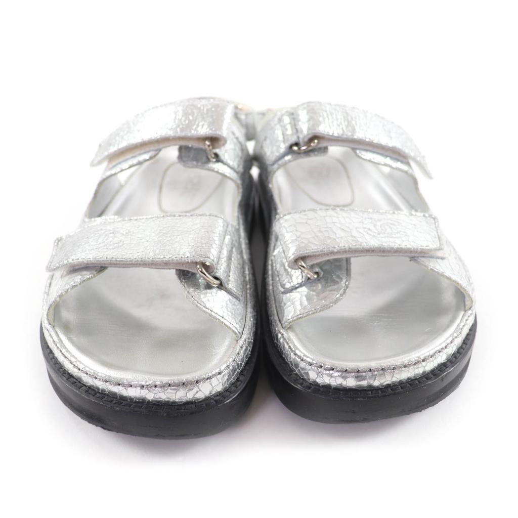 Excellent CHANEL Sandals Silver leather Women 37 G31857 Used