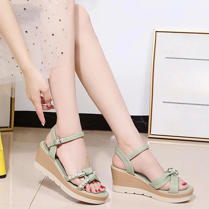 Neue dünne Riemen römische Schuhe offene Zehen Keil Damen Sandalen Sommer Mode lässig elegante Mode High Heels NO:526