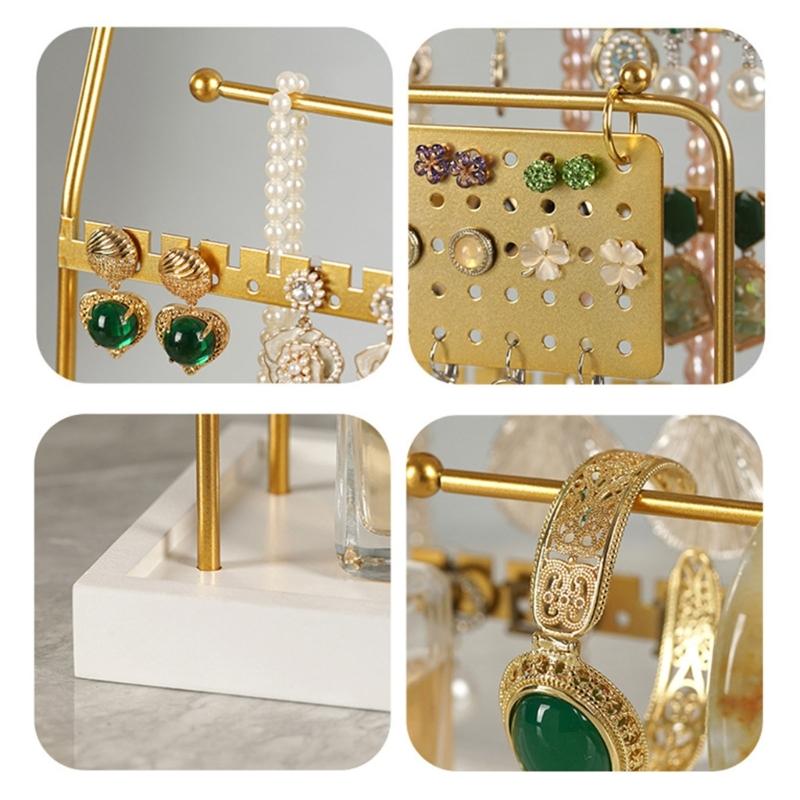 Multifunctional Jewelry Storage Rack for Earrings Necklaces Bracelets Portable Metal Wood Display Organizers