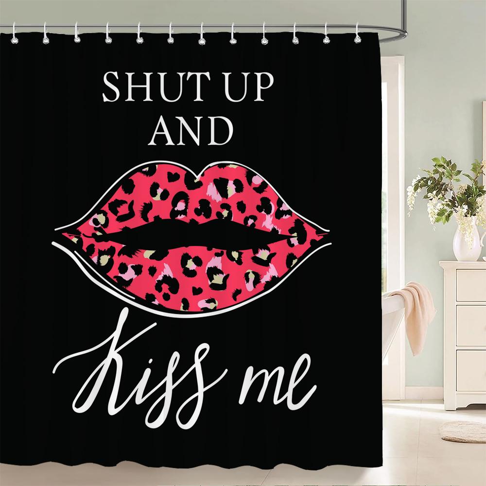 Sexy Red Lip Bath Curtain Waterproof Shower Curtains Polyester Pink Romance Love Bath Screen Printed Curtain For Bathroom Decor