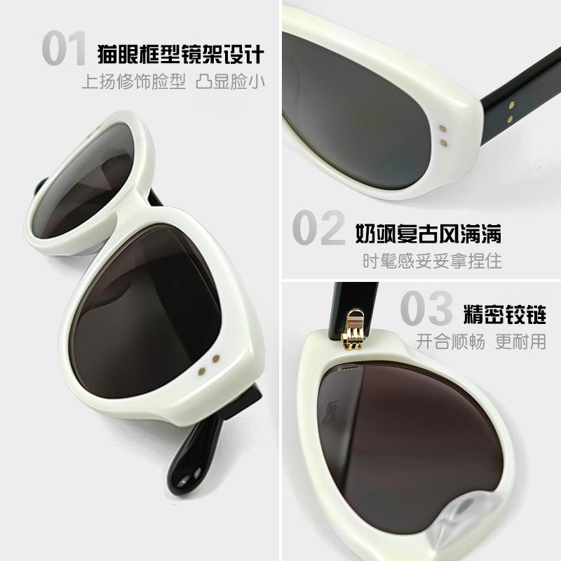 New Wang Jiayi style acetate black and white cat-eye sunglasses Fakme Sunglasses for men and women with UV protection redzons