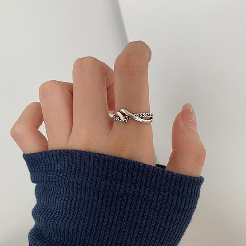 Silver S925 Unique Fashion Ring For Women With Retro Aesthetic And Adjustable Style Geometric