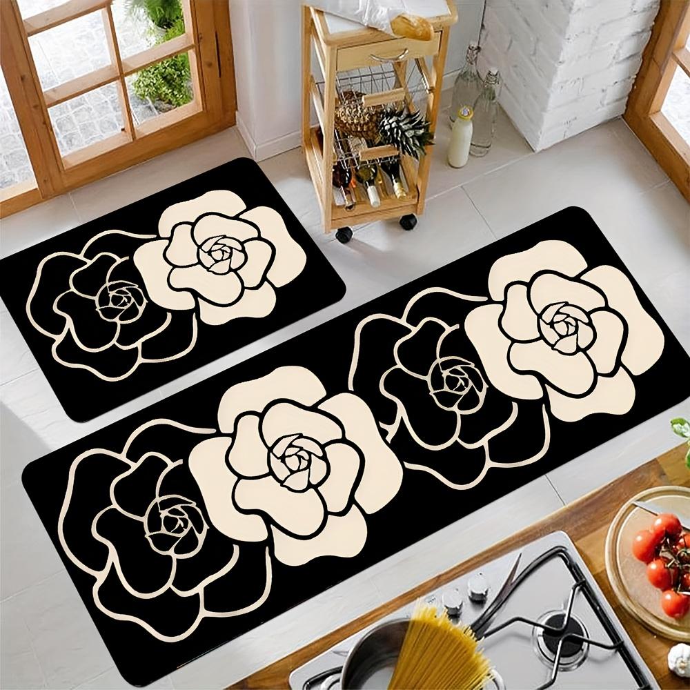 1Pcs Anti Fatigue Kitchen Rugs, Minimalist Camellia Print Waterproof Non-Slip Thick Cushioned Kitchen Mat Heavy Duty Comfort Standing Mat for Kitchen
