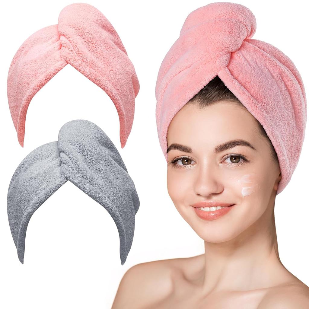 Microfiber Hair Towel, 3 Packs Hair Turbans for Wet Hair, Drying Hair Wrap Towels for Curly Hair Women Anti Frizz (Blue,Grey,Pink)
