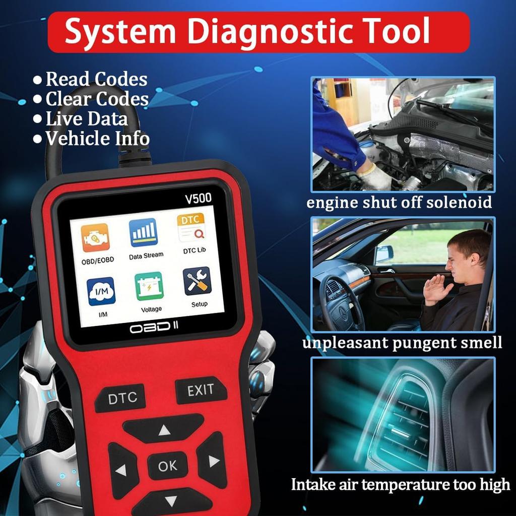 Scanner Diagnostico OBD2 - Strumento Scanner Codici Spia Check Engine con Reset, DTC, Flusso Dati, Pronta all'Uso I/M, Strumento di Scansione per Auto e Camion per Tutti