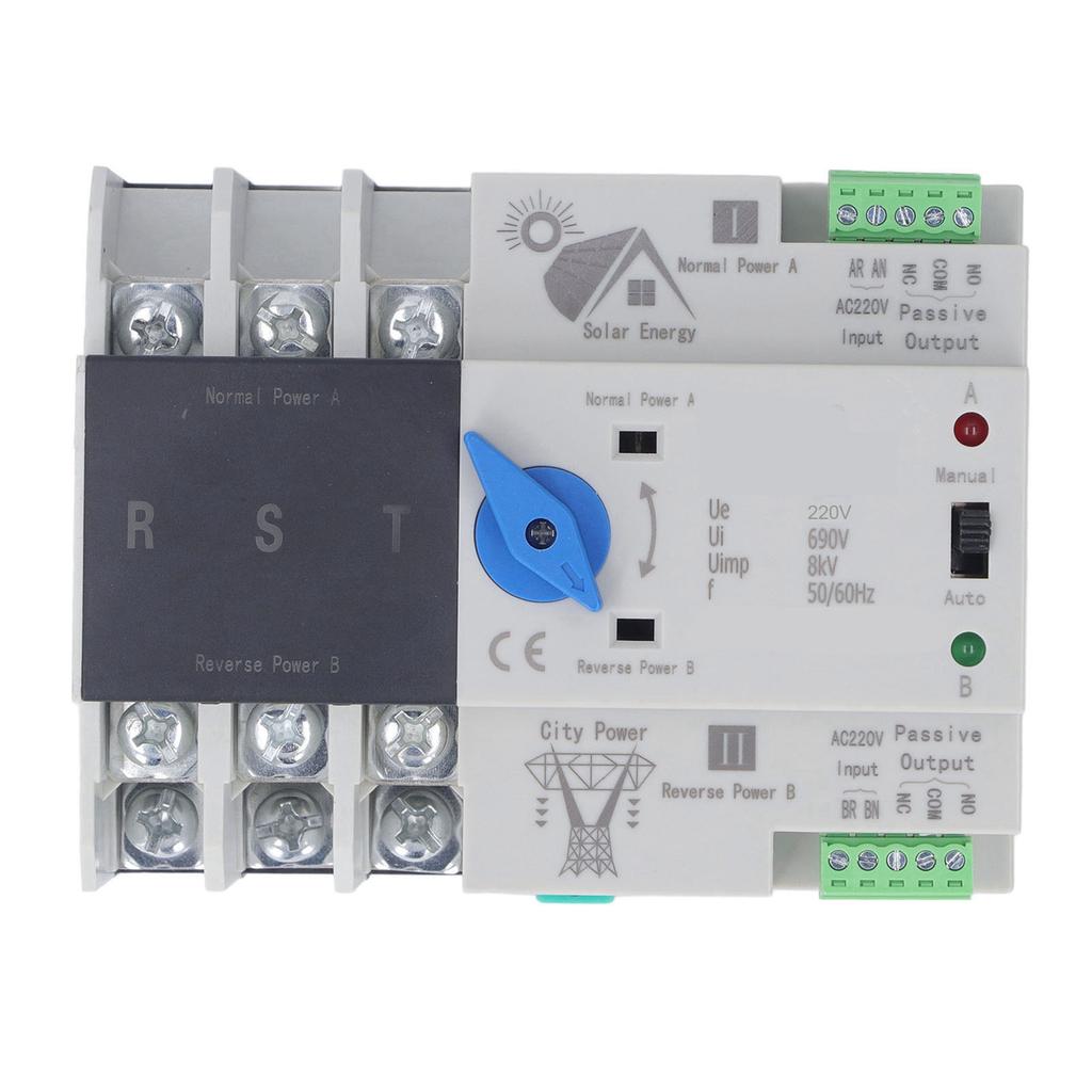 Comutator automat de transfer cu dublă alimentare 3P 63A, întrerupător de circuit cu comutare pentru laborator 220V